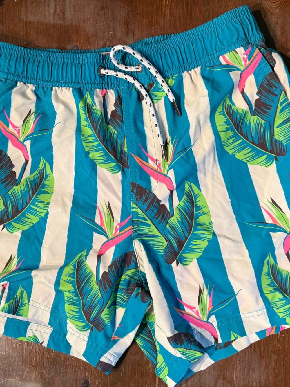 Mens Swim Trunks Size Small by Party Pants in teal and white stripes